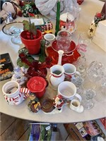 lot of christmas, mugs, glass, vases, covered dish