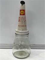 SUPER SHELL Tin Oil Bottle Pourer On 1 Pint Oil
