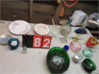 GLASSWARE- VASES, CANDLE STICK HOLDERS, PLATES AND
