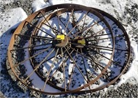 Steel wagon wheels, approximately 43"
