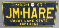 1967 License Plate Michigan JM-Hare. Original.
