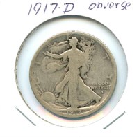1917-D Walking Liberty Silver Half Dollar -