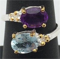 Sterling Silver Blue Topaz & Amethyst Stone Ring