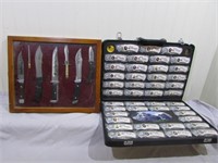 Display Case of (6) hunting knives including a