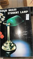 Solid brass student lamp hand blown shade