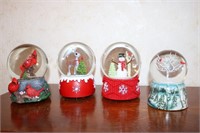 4 cardinal & christmas snow globes