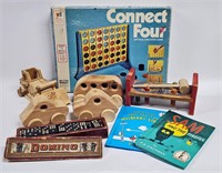 9pc MISC CHILDS WOOD TOYS, BOOKS, DOMINOS, GAME