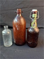 Lot of 3 Vintage Bottles, Listerine Bottle,