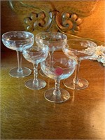 5 Etched Wine Glasses (living room)