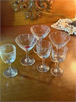 6 Etched Wine Glasses (living room)