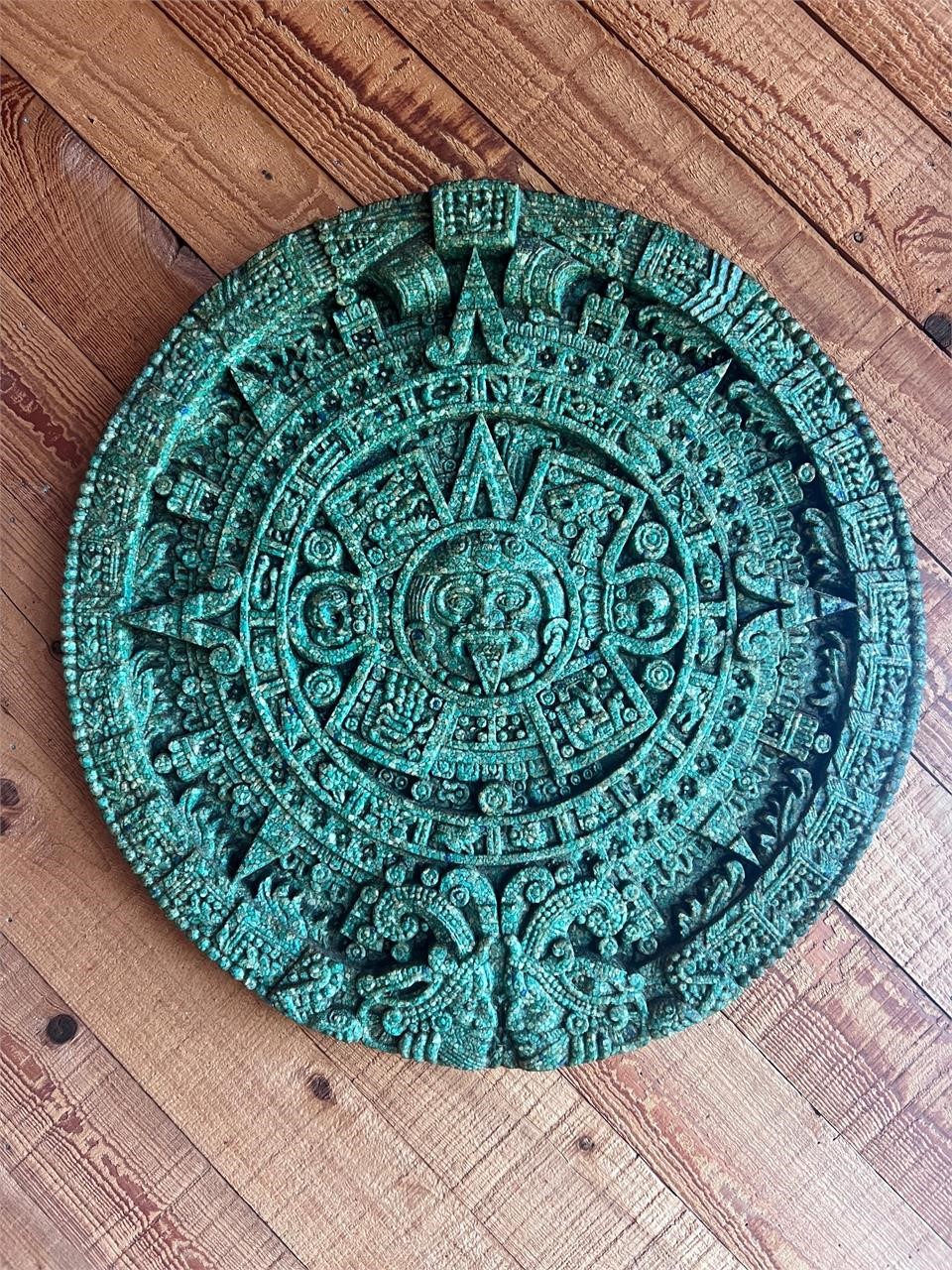 Vintage Aztec Solar Sun Inlay Stones Calendar