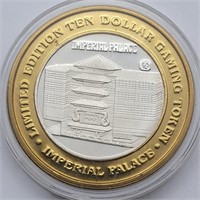 IMPERIAL PALACE $10 .999 FINE SILVER GAMING TOKEN