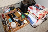 Tray of Kitchen Drawer Tools, Cookbooks, Toaster,