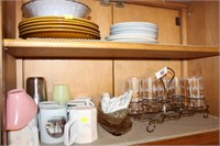 Contents of Upper Cabinet, Plates, Coffee Mugs,