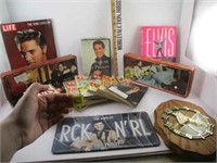 ELVIS BOOKS, LICNESE PLATE, CLOCK AND MISC ITEMS