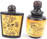 Chinese Carved Bone Erotic Scrimshaw Snuff Bottles