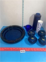 MCM cobalt blue ashtray  votive candleholders