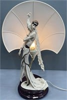 Giuseppe Armani Porcelain Lady & Peacock Lamp