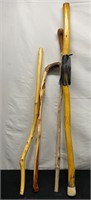 Antler Handle Cane And 3 Walking Sticks