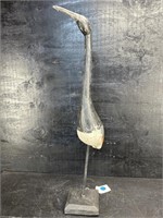 27 IN TALL WOOD CARVED SHORE BIRD ON STAND