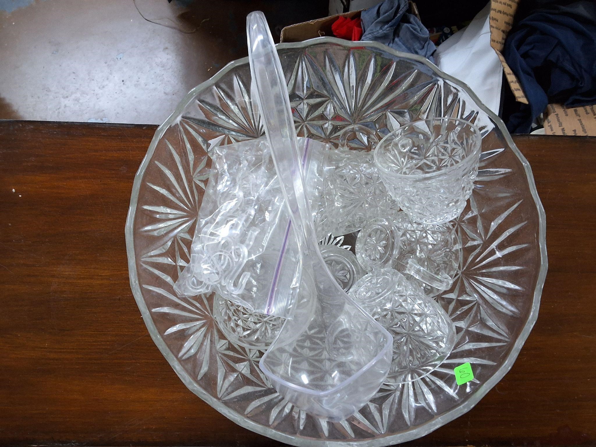 Punch bowl , cups, ladle, and hangers