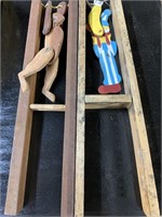 2 VINTAGE WOOD SQUEEZE TOYS  11 1/2" X 3 1/2"