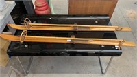 PAIR OF VINTAGE WOODEN SKIS AND STOCKS