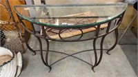 WROUGHT IRON CONSOLE TABLE SET WITH GLASS TOP