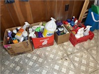 4 boxes of various cleaning supplies