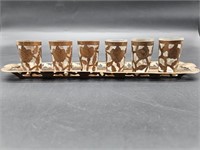 (7) Mid Century Bar Set: 6- Copper Encased Shots