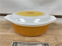 Vintage Pyrex Orange Sunflower Casserole Dish and