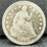 1851O seated liberty half dime