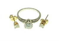 14k Gold & Diamond Ring & Pair Stud Earrings