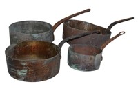 4 Antique French Copper Pots