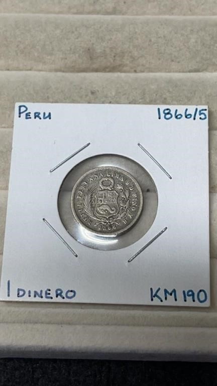 1865-1866 Peru 1 Dinero Very Good Condition Silver