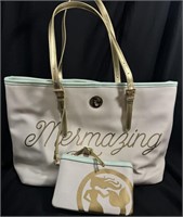 SPARTINA "MERMAZING" CANVAS BEACH TOTE W/POUCH