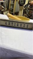 Antiques sign and rolling pin lot
