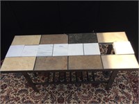 Long, wood table with marble panel top (1 missing)
