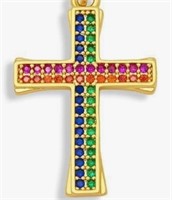 (New)Brass CZ Multicolor Cross Necklace Charms