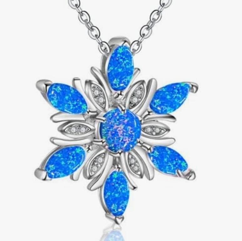 (New)Created Opal Snowflake Pendant Necklace for