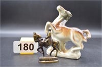 Ceramic (1) and Brass (1) horse figurines