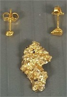 Pair of 14K gold nugget earrings & nugget style