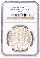 Coin 1921  Morgan Silver Dollar NGC MS62 McClaren