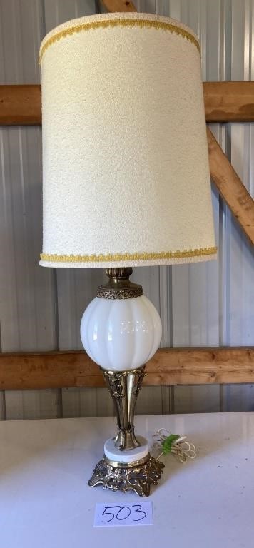 Vintage  White Glass and Marble Lamp  see des