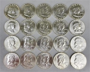 20 90% Silver Franklin Half Dollars.