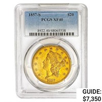 1857-S $20 Gold Double Eagle PCGS XF40