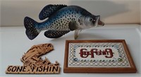 Gone fishing embroidered sign, laser-cut sign,