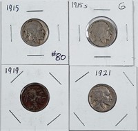 1915, 1915-S, 1919 & 1921  Buffalo Nickels  G