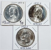 1971-S, 72-S & 73-S  Eisenhower Dollars   40% ag