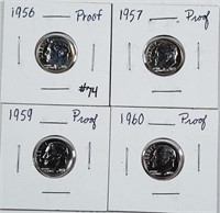 1956, 57, 59 & 60  Roosevelt Dimes   Proof